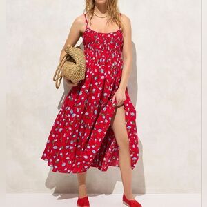 J.crew Tiered dress in brushed daisy print  Red Multi Size M New